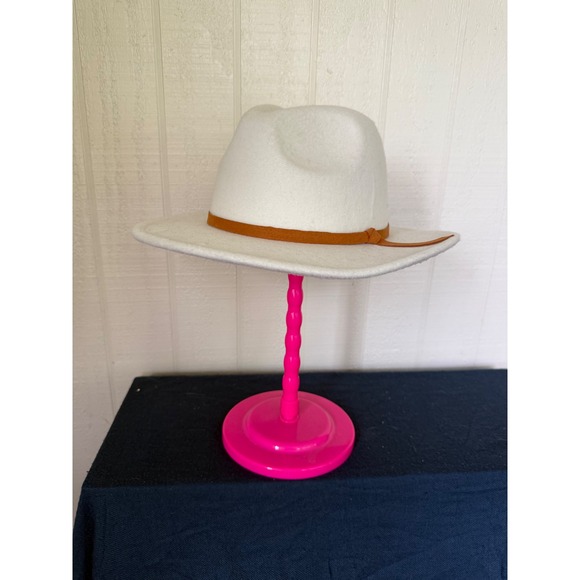 Accessories - Boutique White Wide Brim Fedora Hat with Tan Band Boho Western Style
